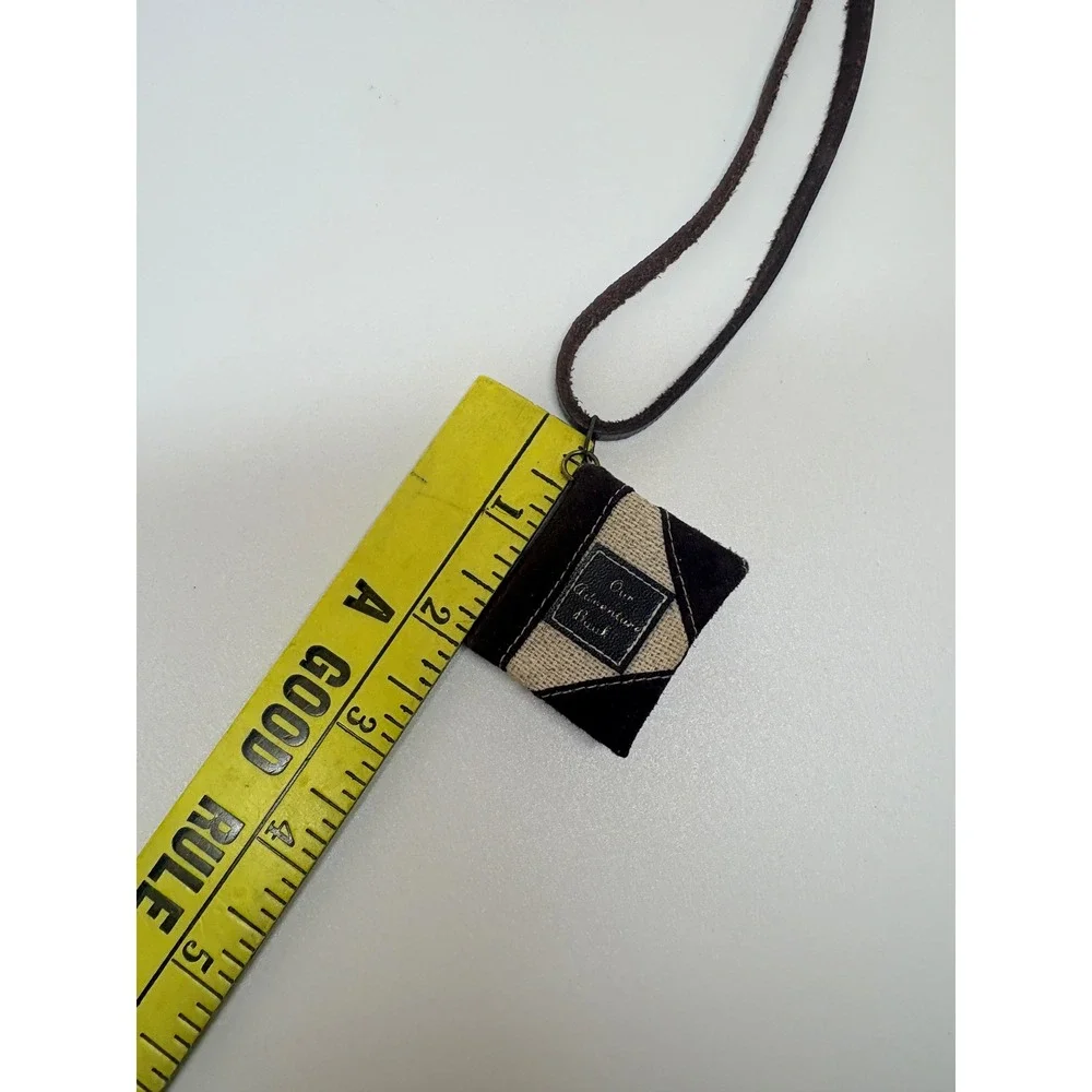 Our Adventure Book Miniature Journal Pendant Necklace Brown Suede Burlap